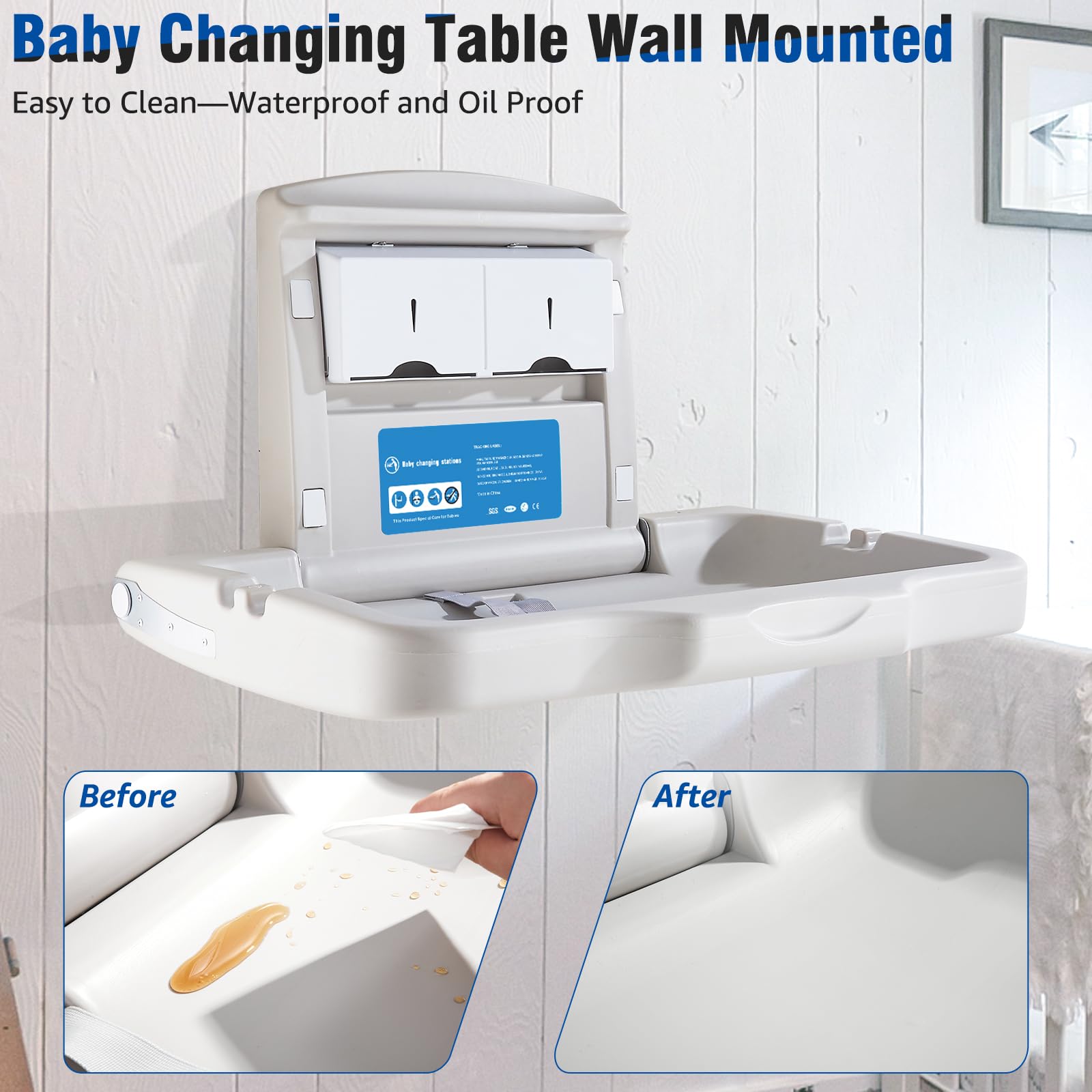 DutyWorks storage boxes and hooks keep diapers and wipes within reach.