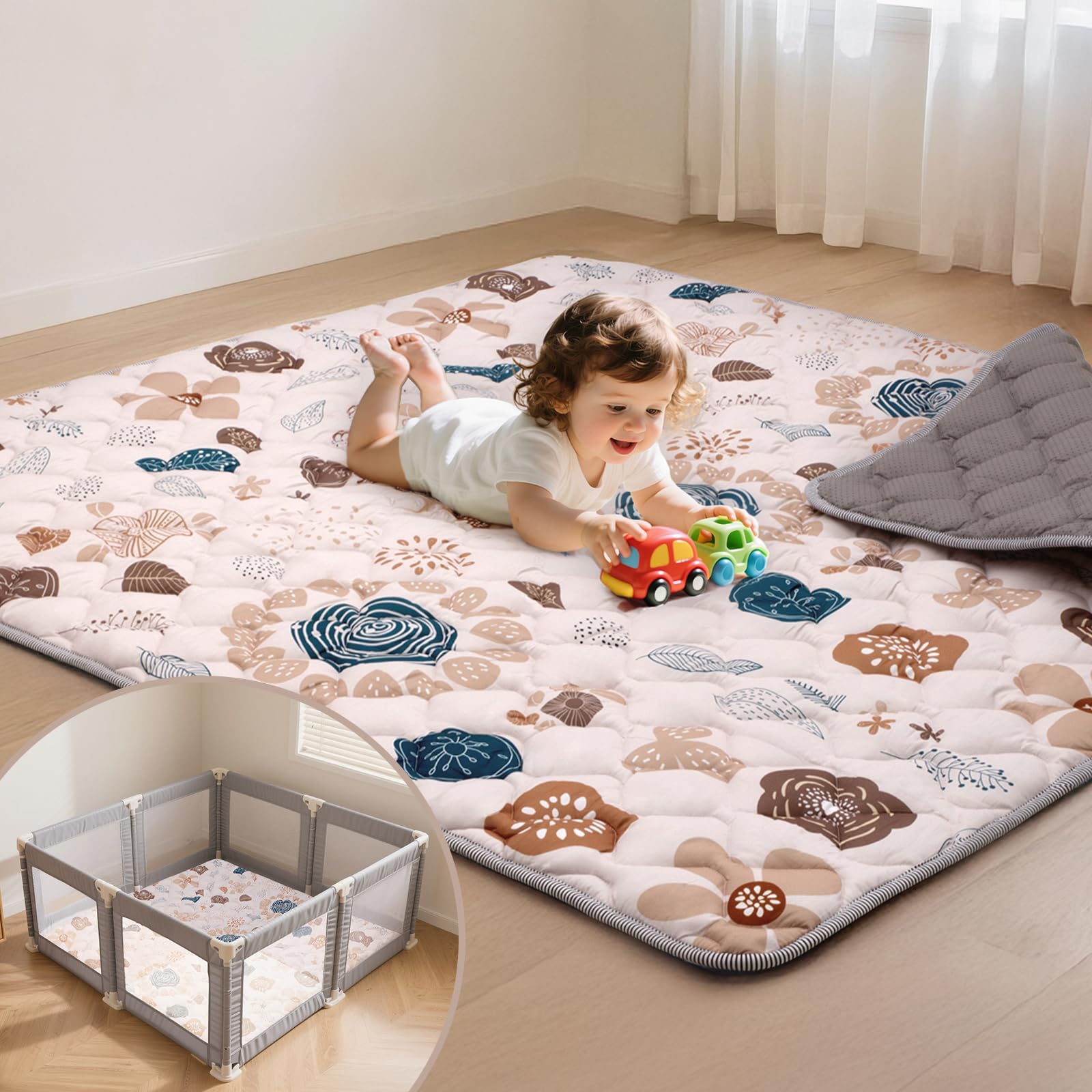 Duwenem baby play mat 71x59 inch soft padding for safe crawling.