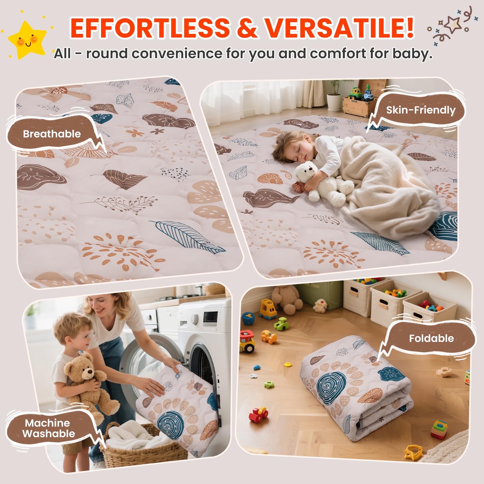 Duwenem baby play mat nursery-friendly surface enhances decor.