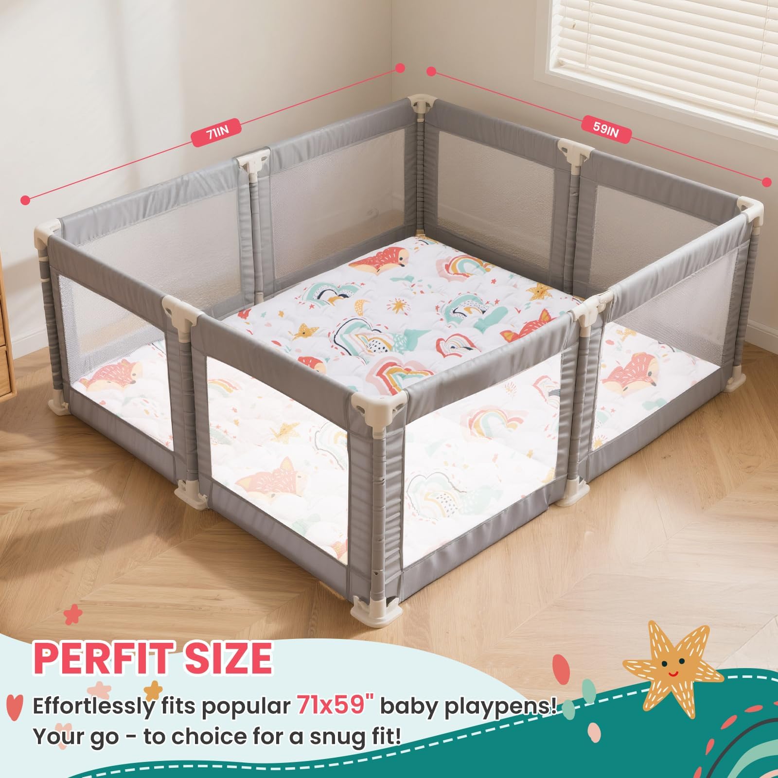 Duwenem Rainbow Fox foldable play mat, easy storage after playtime.