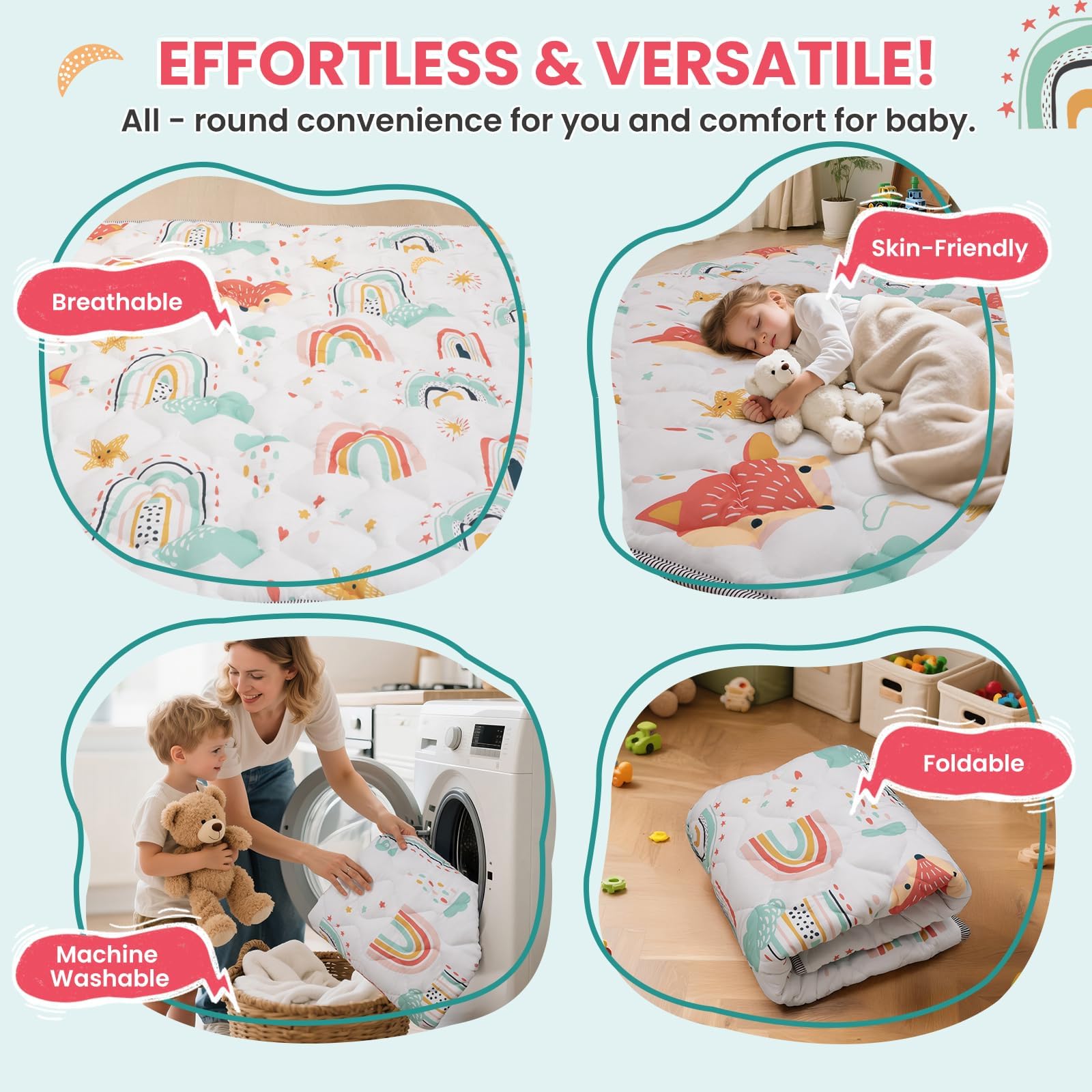 Duwenem Rainbow Fox design adds playful style to nursery decor.