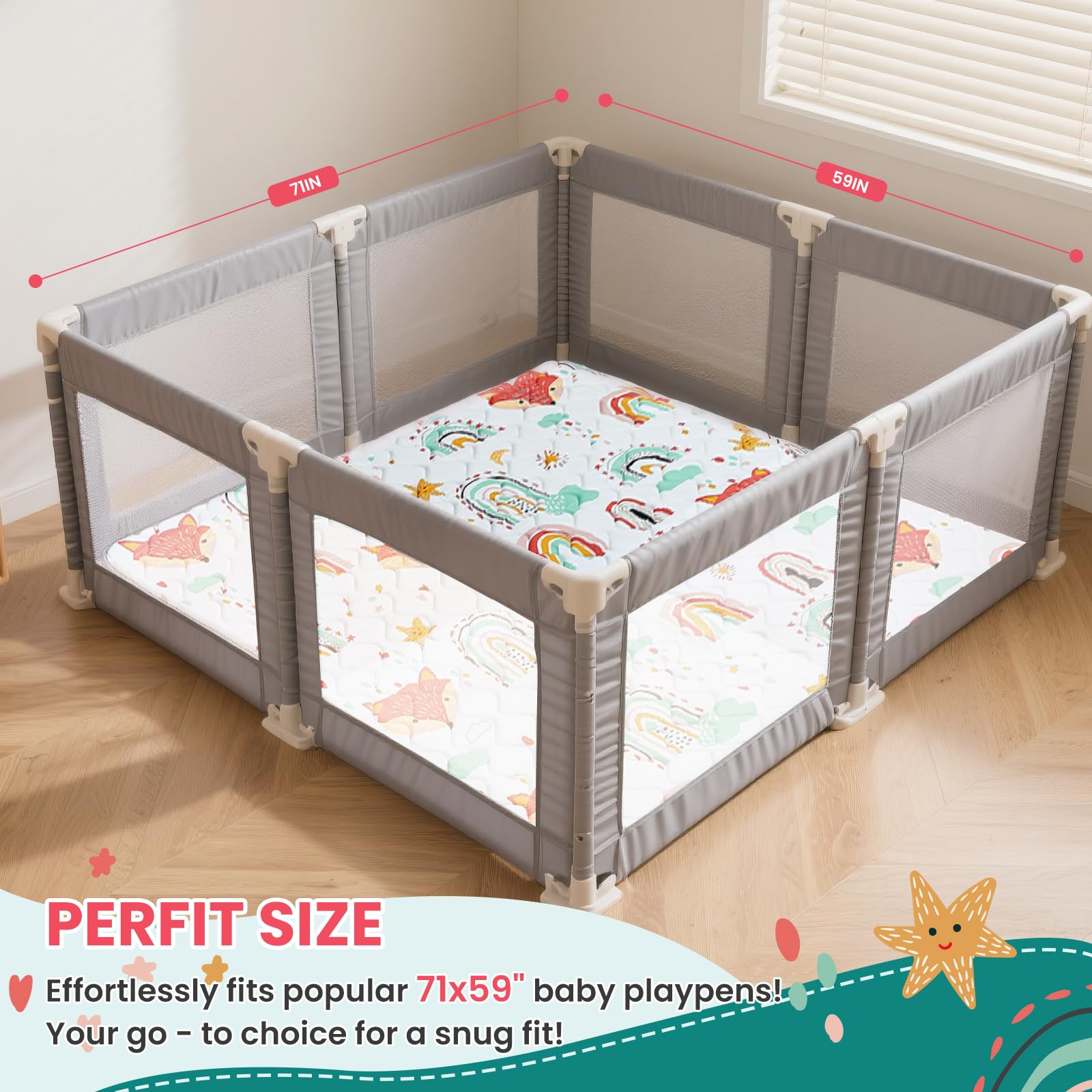 Duwenem Rainbow Fox mat folded for easy storage and portability.