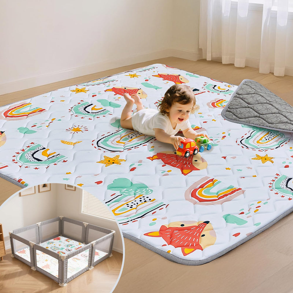 Duwenem Rainbow Fox Play Mat 50x50 cushions playtime on hard floors for safe crawling.