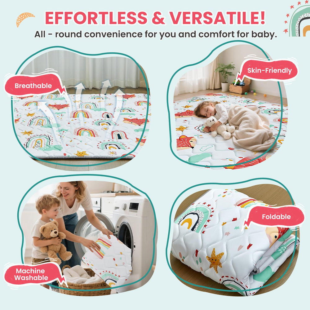 Duwenem Rainbow Fox mat creates a soft play area in the living room.