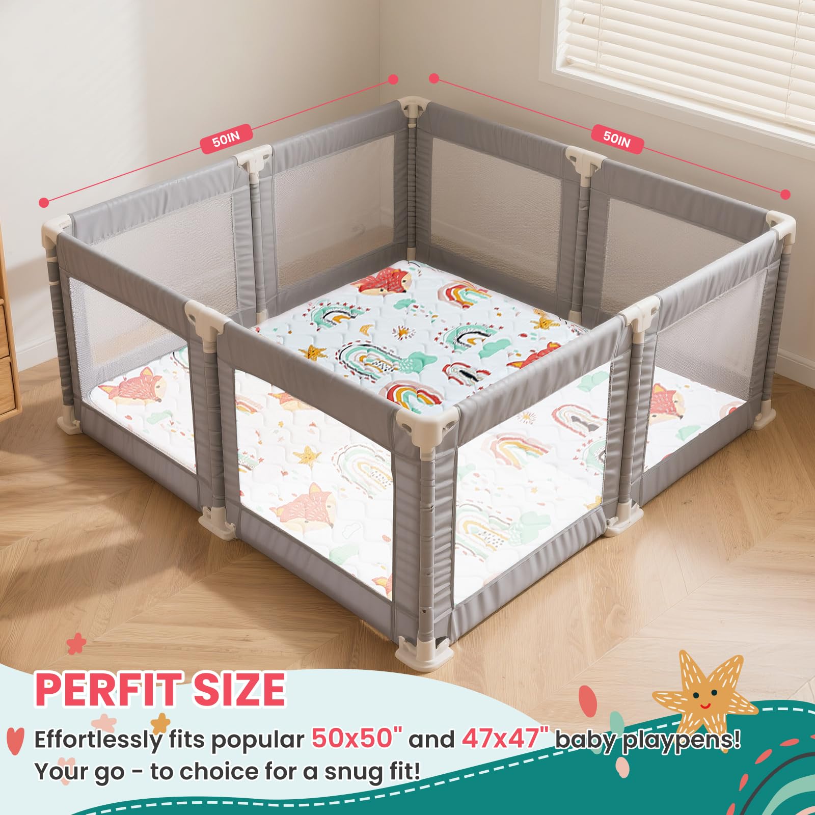 Duwenem soft foam padding play mat provides comfortable space for babies learning to crawl and sit.