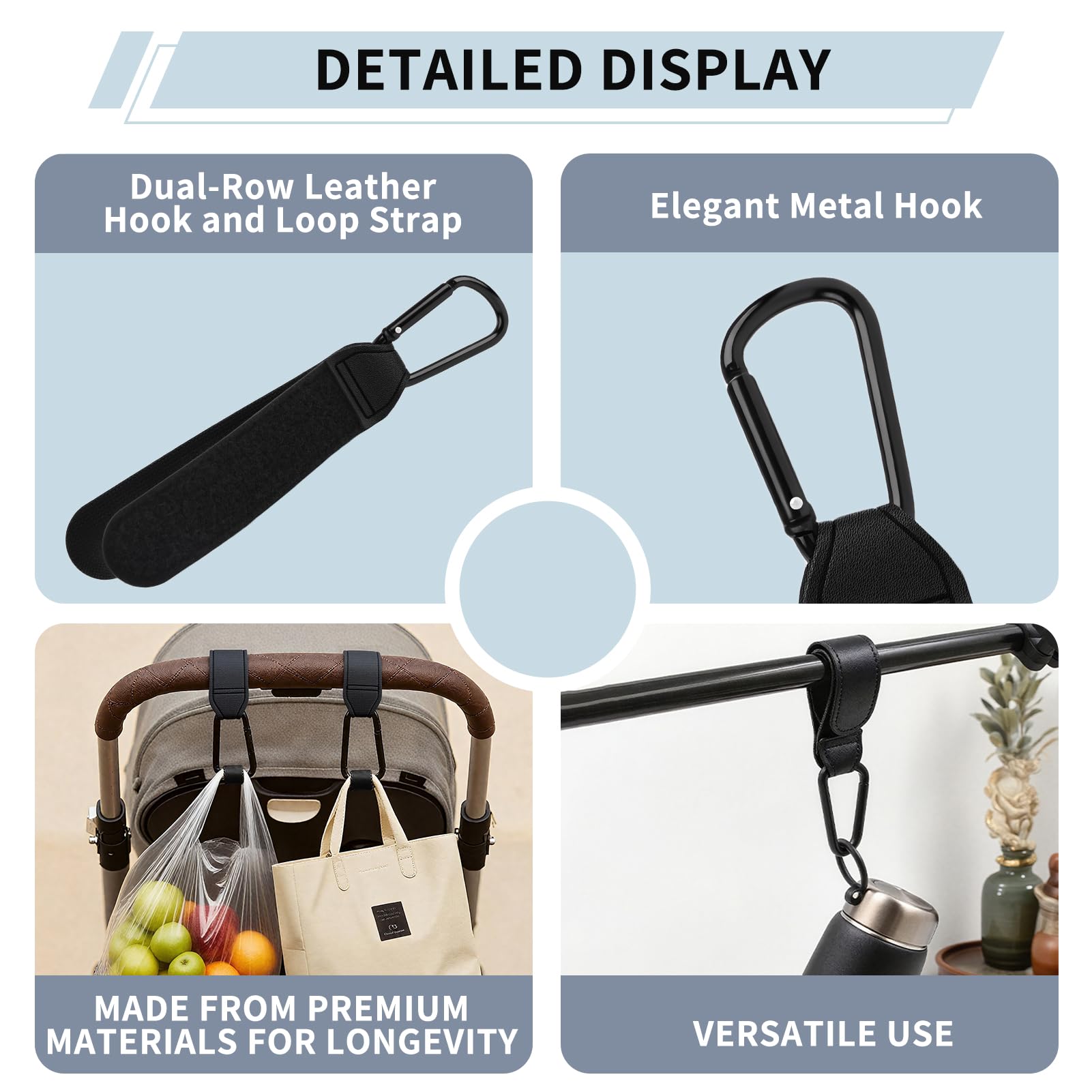 Dvvsav 4-piece set includes versatile stroller clips for trips