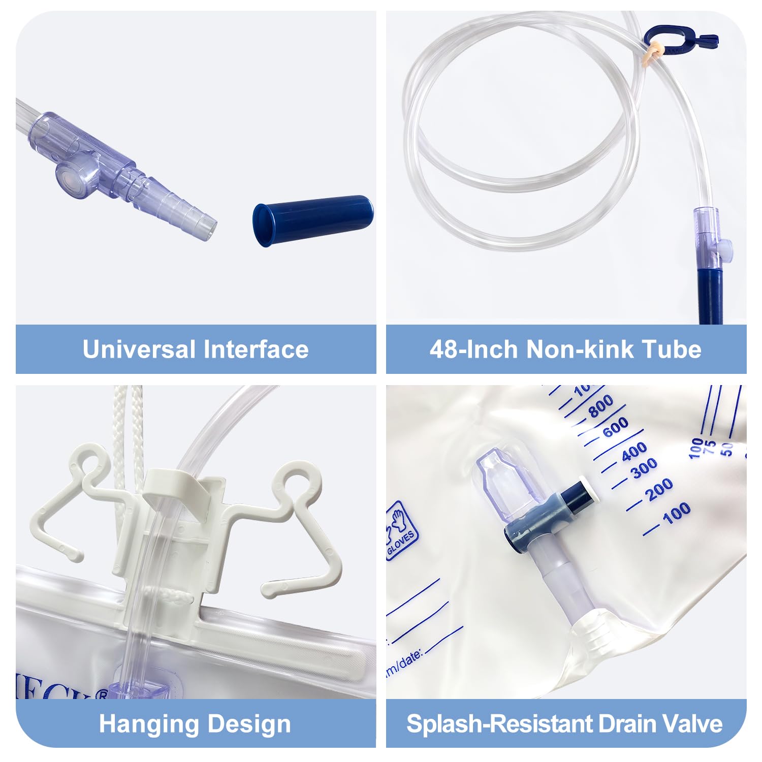 DWCHECK clips and hanging hook securely attach to bedrails.