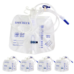 DWCHECK urinary drainage bag 2000ml with clear volume markings for overnight use.