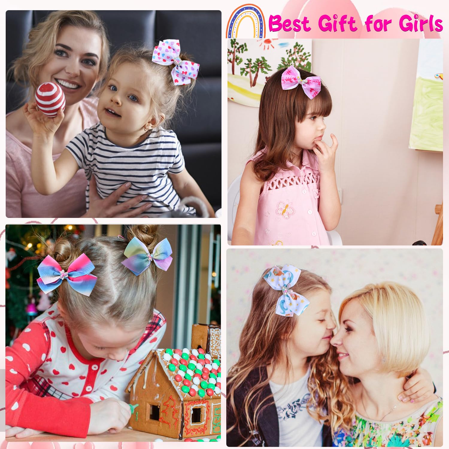 Dwenarry 12-pcs heart-print hair bows add cute charm to everyday looks.