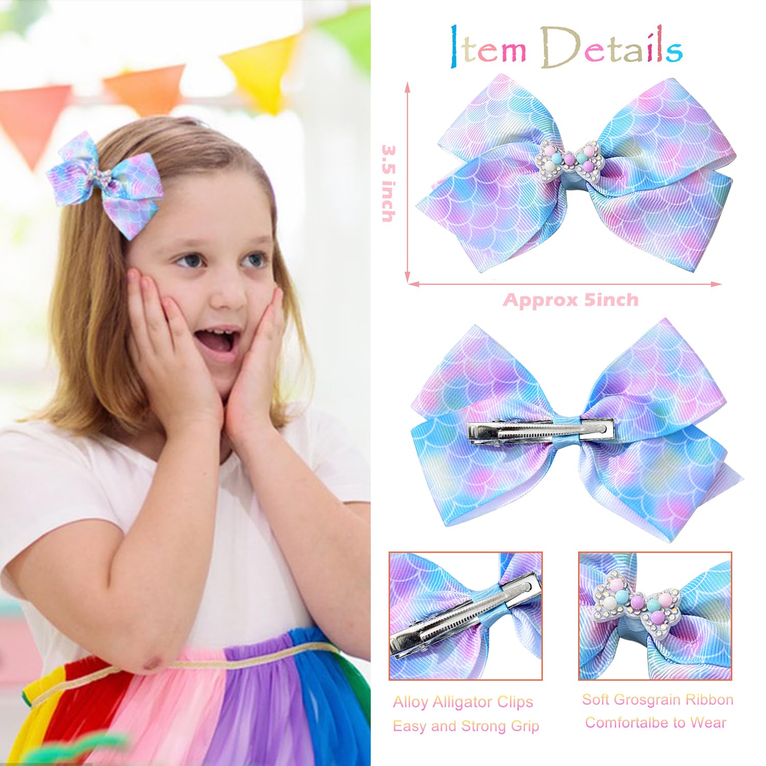 Dwenarry 5-inch purple grosgrain bow adds charming school-day style.