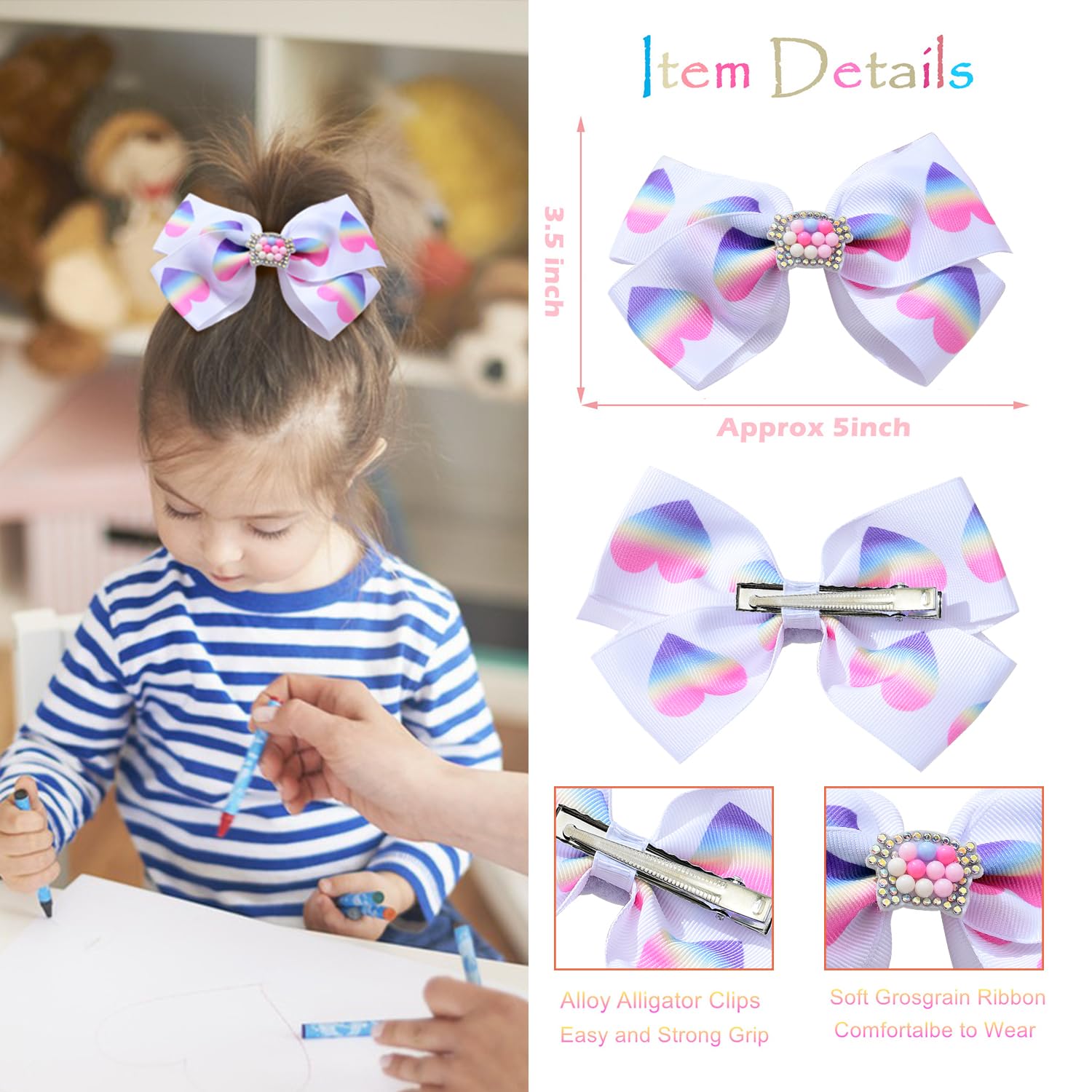 Dwenarry 12-pack rainbow bows display variety of colors and prints for daily outfits