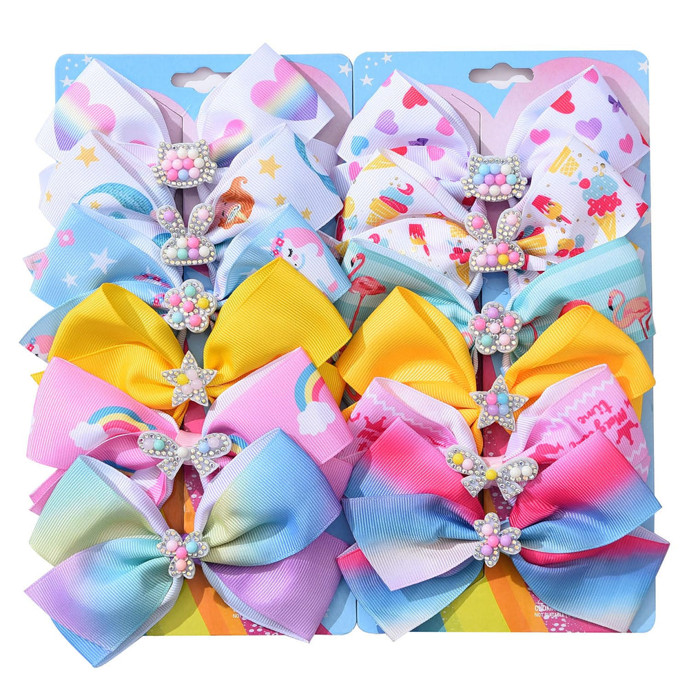 Dwenarry 5-inch rainbow hair bows front view with secure alligator clips for active toddlers