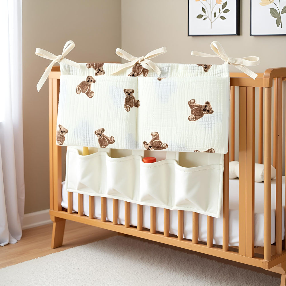 Dwuww crib organizer with bear design keeps essentials neatly stored