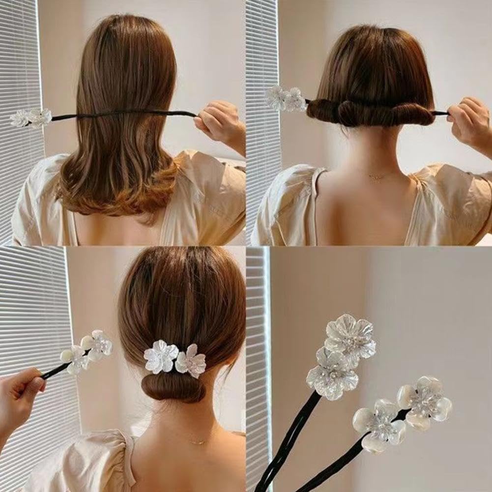 Dwuww Deft bun clip with silver flowers provides a secure, long-lasting hold for thick hair