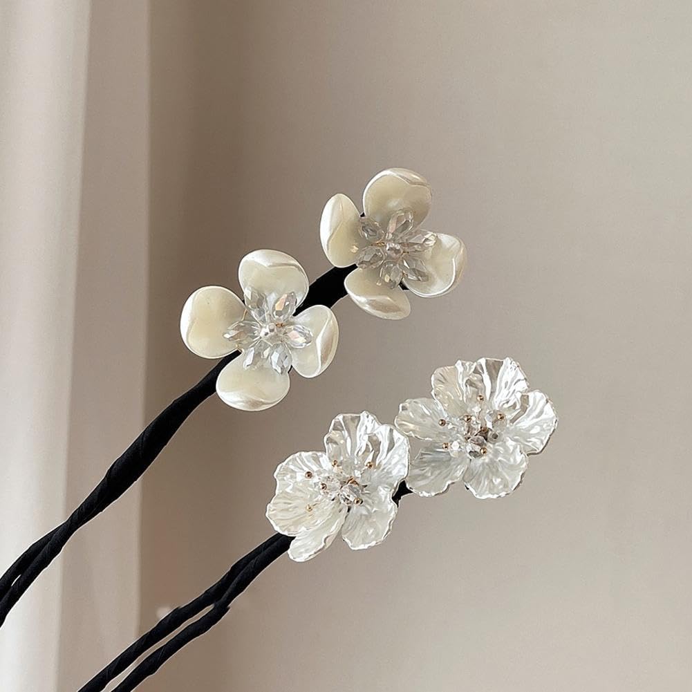 Dwuww hair bun clip with silver flowers for secure, elegant updos