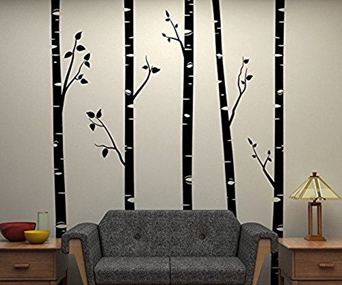 DXLING 244cm tall five white birch trees wall sticker enhances nursery ambiance