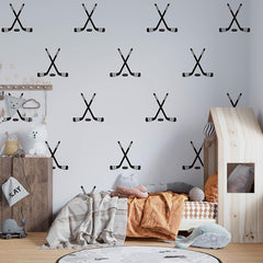DXLING hockey cross sticks pattern wall decal for kids room; playful decor for boys' bedroom.