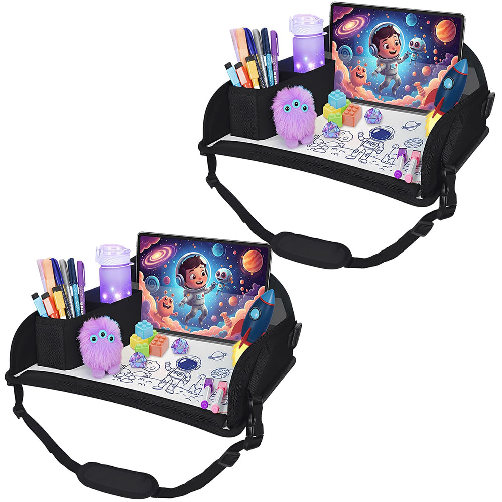 DxTing upgraded kids travel tray on airplane offers organized activity space for children