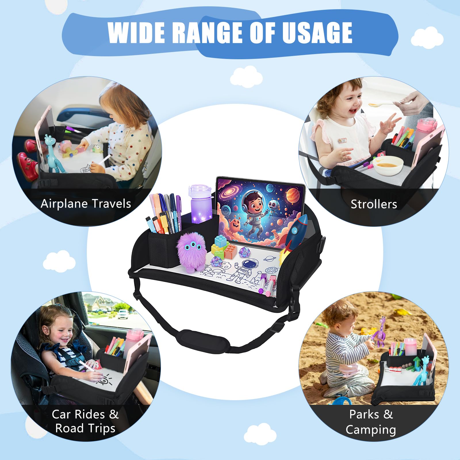DxTing travel tray in folded form shows compact storage for on-the-go families