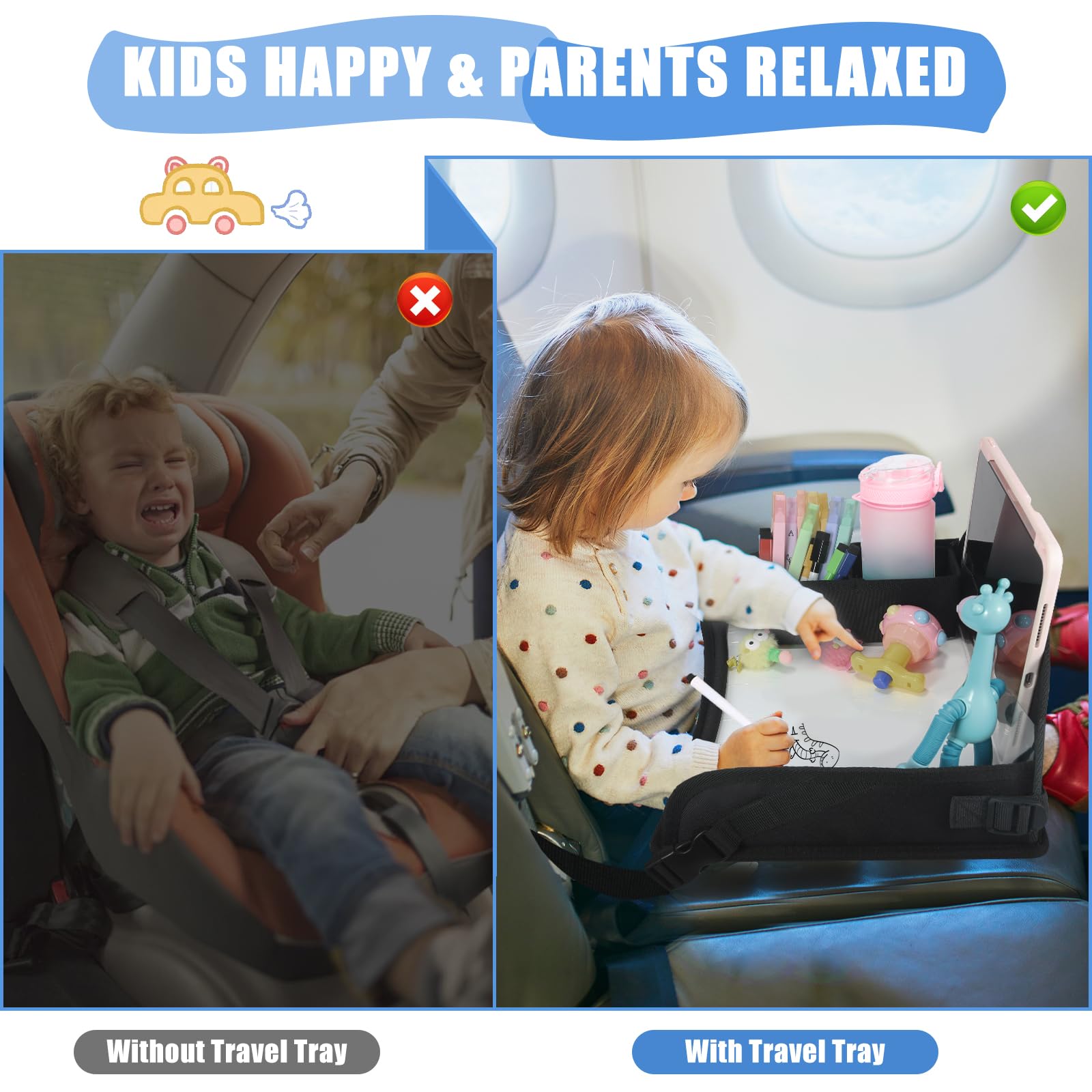 DxTing travel tray tablet holder with PVC pocket keeps devices secure during travel
