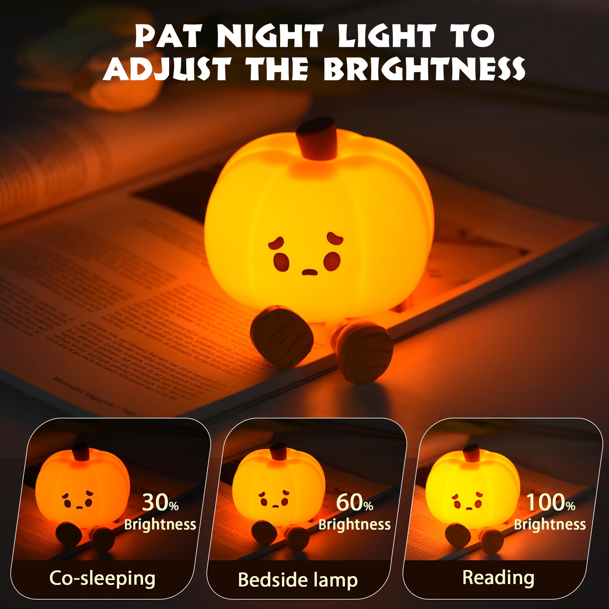 Side glow of the Dylviw Pumpkin Night Light highlighting silicone texture and soft light