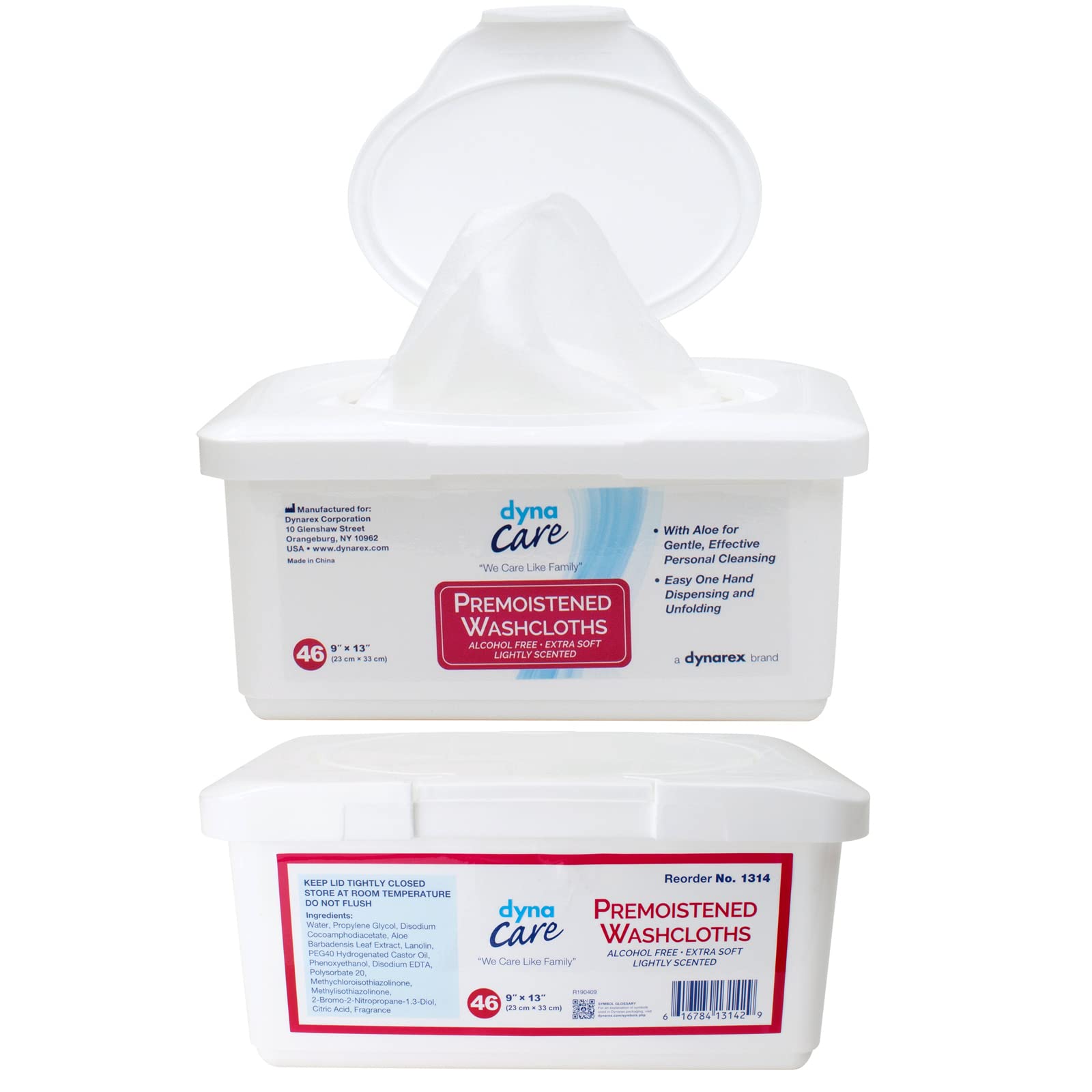 Dynarex personal cleansing washcloths in a tub front view for easy cleansing.