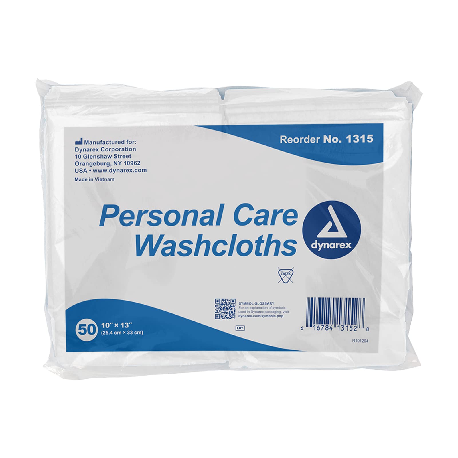 Dynarex Personal Cleansing Washcloths in 10x13 inch pack for gentle cleansing.