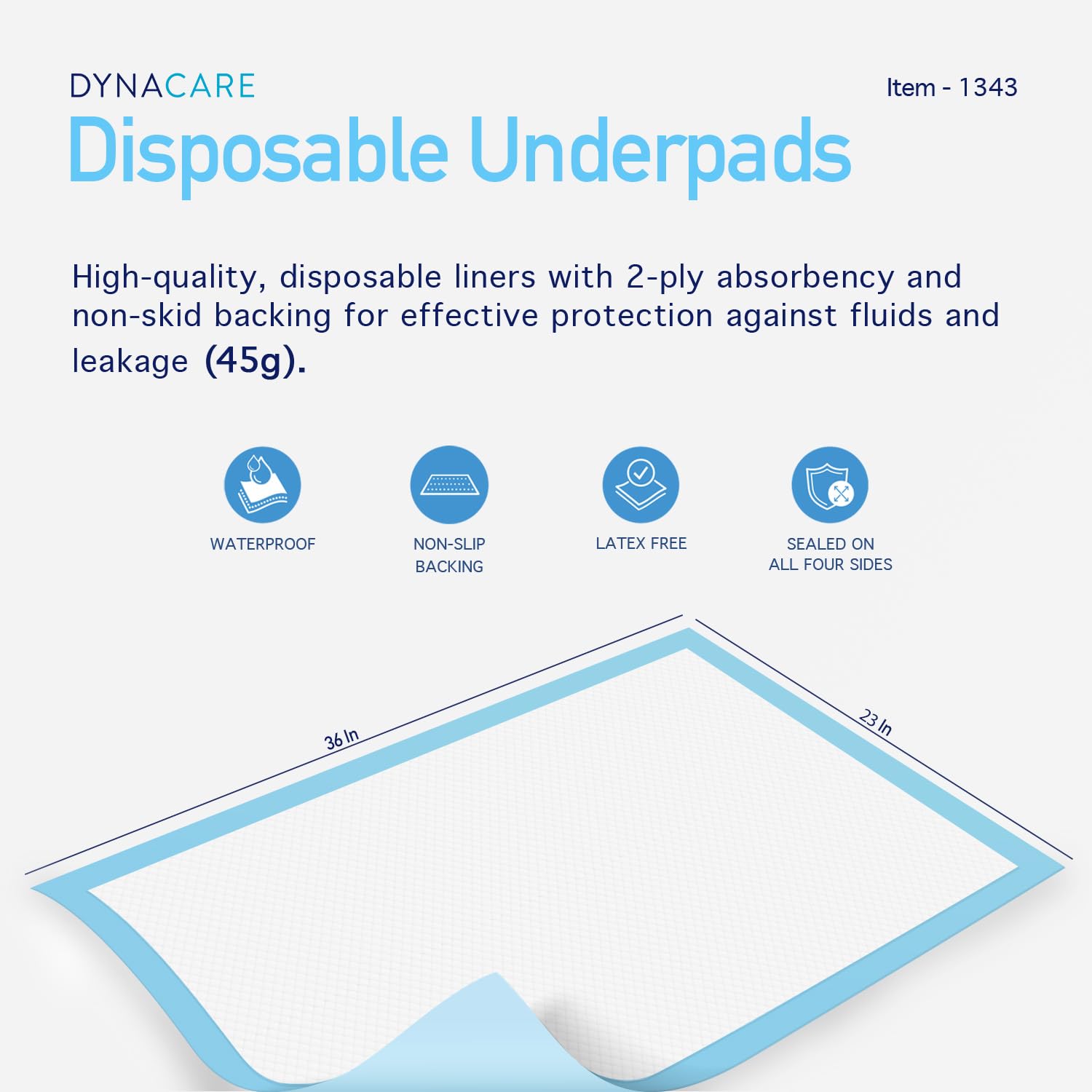 Dynarex underpads 23x24 absorbent core for reliable spill containment