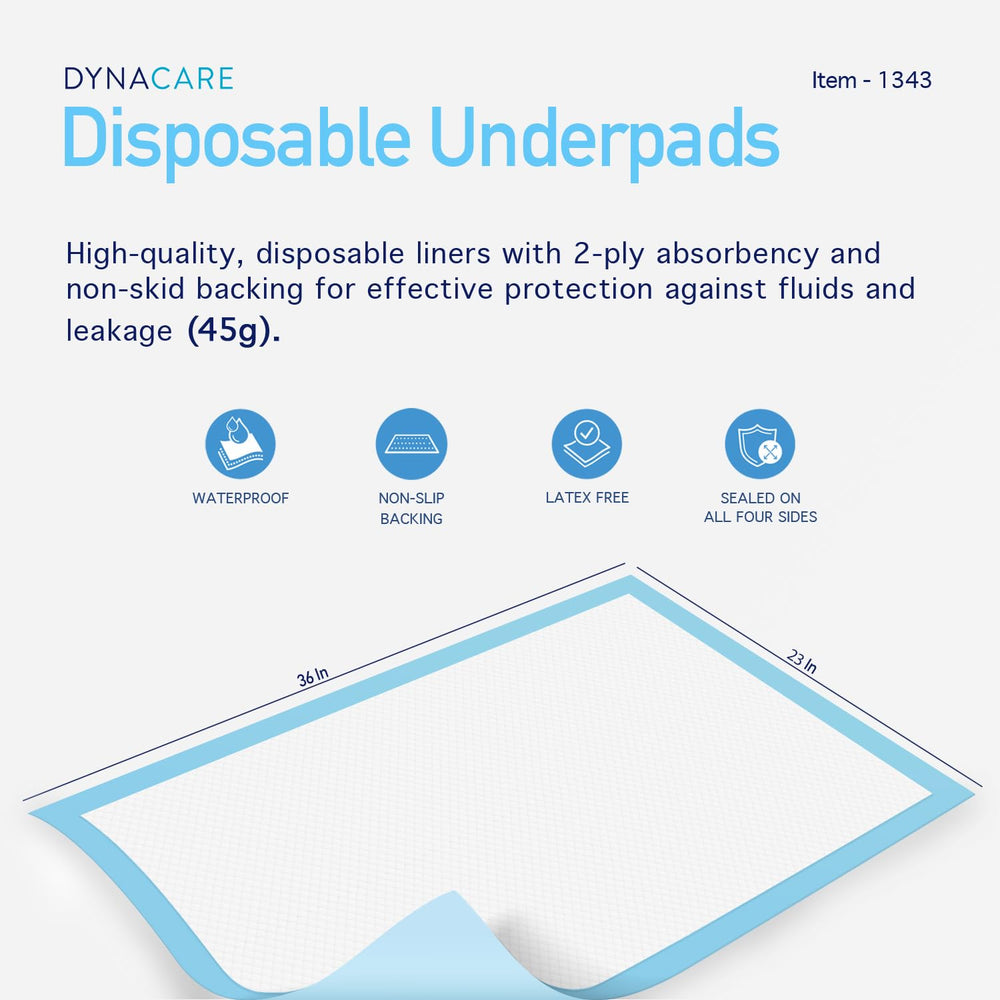 Dynarex underpads 23x24 absorbent core for reliable spill containment