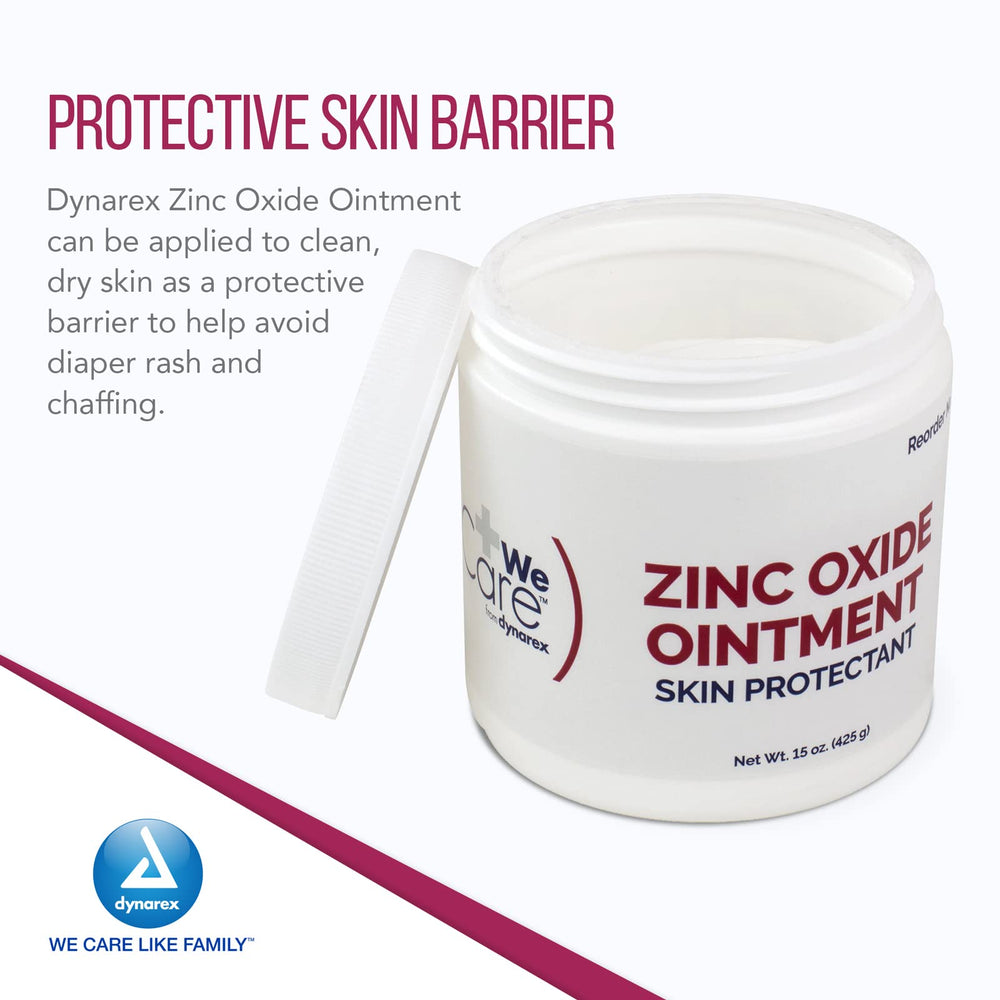 Applying Dynarex zinc oxide ointment to skin provides a protective barrier