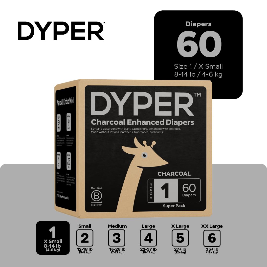 DYPER Charcoal Enhanced Diapers inner liner close-up shows soft, breathable surface.