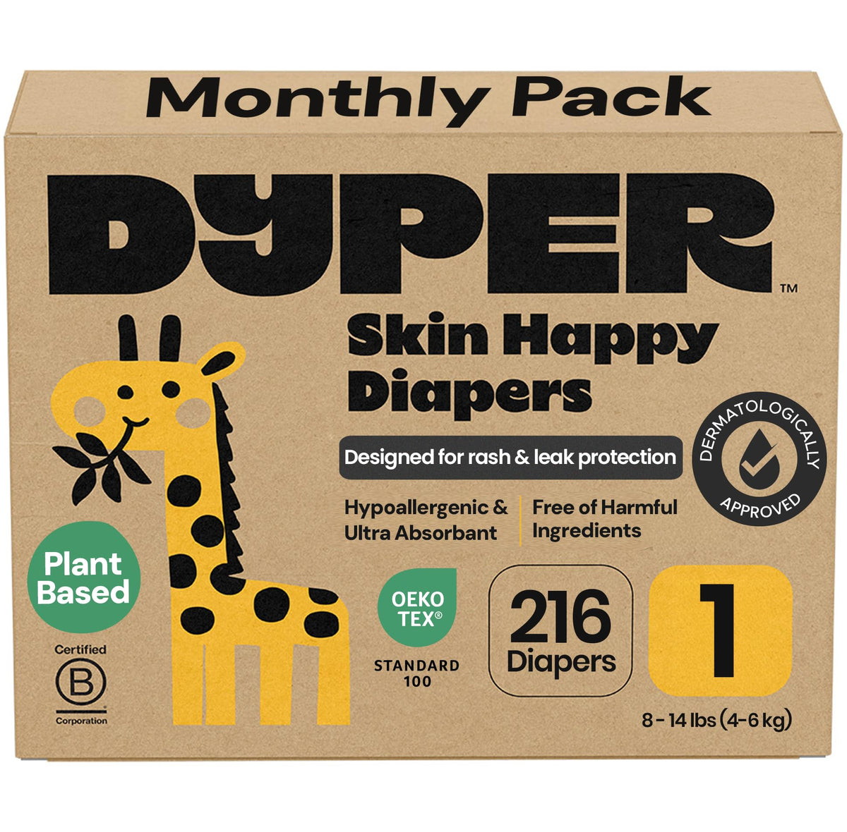 DYPER monthly pack diaper with overnight protection delivering leak-free night wear.