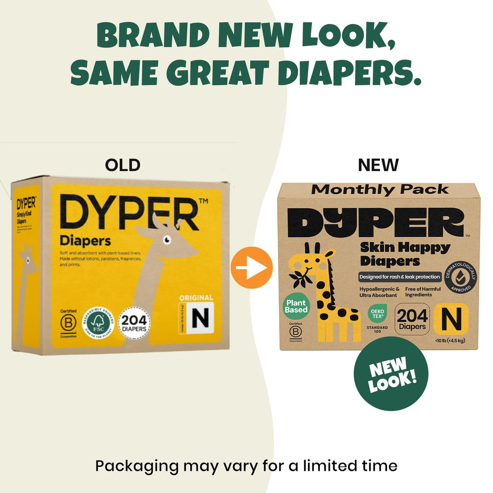 DYPER newborn diapers size 0 plant-based bamboo layers for gentle skin comfort.