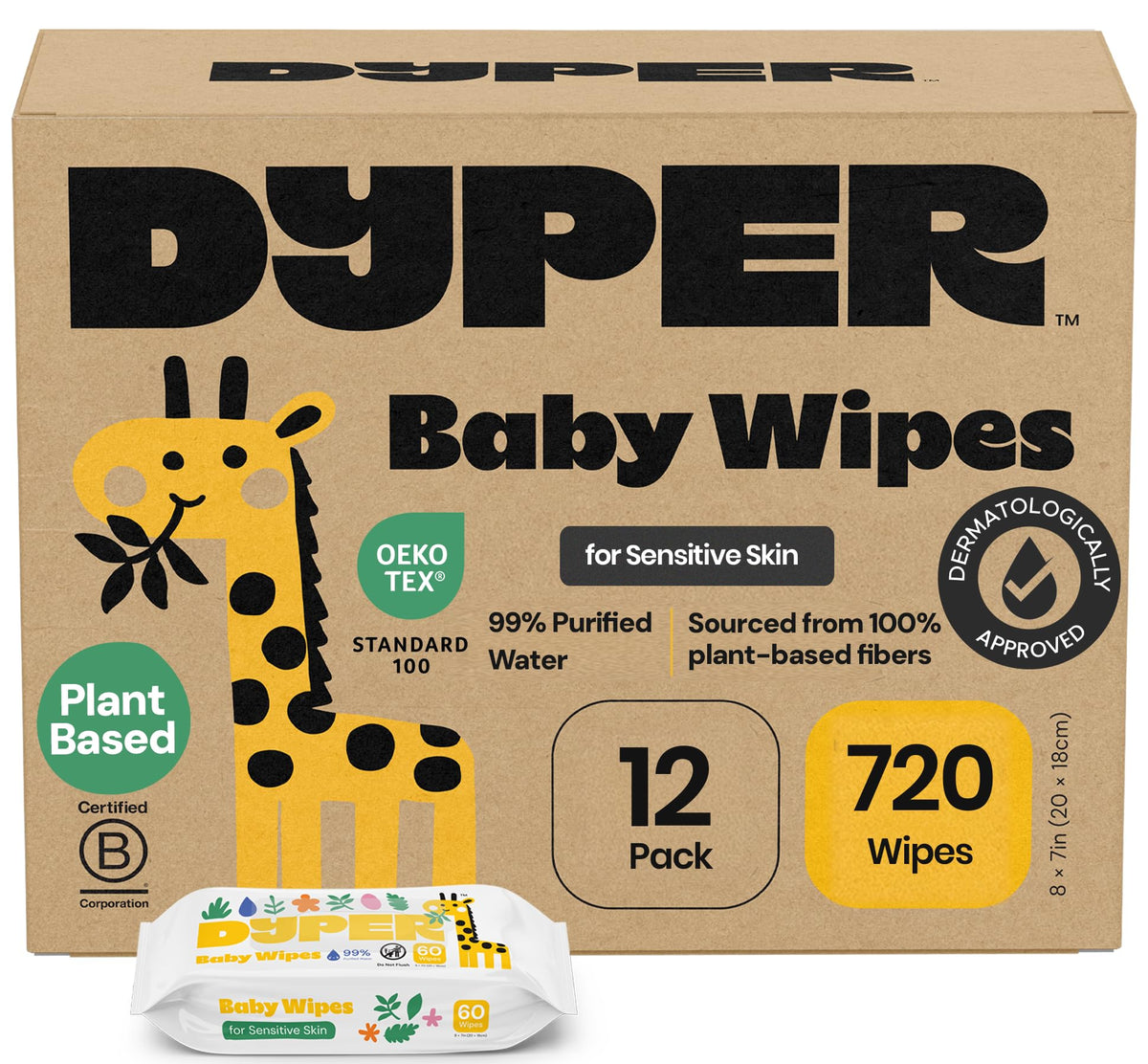 DYPER unscented baby wipes in a 720-count pack for newborn care.