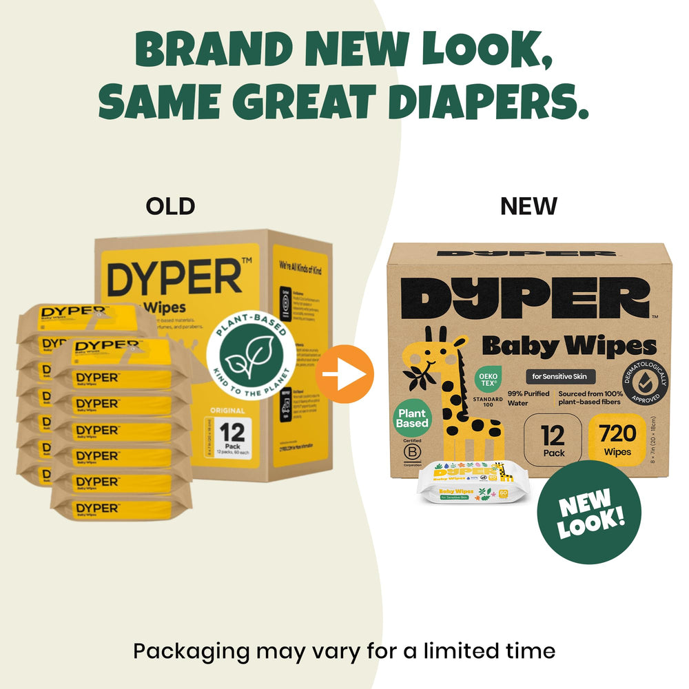 DYPER water-based wipes suitable for sensitive skin during diaper changes.