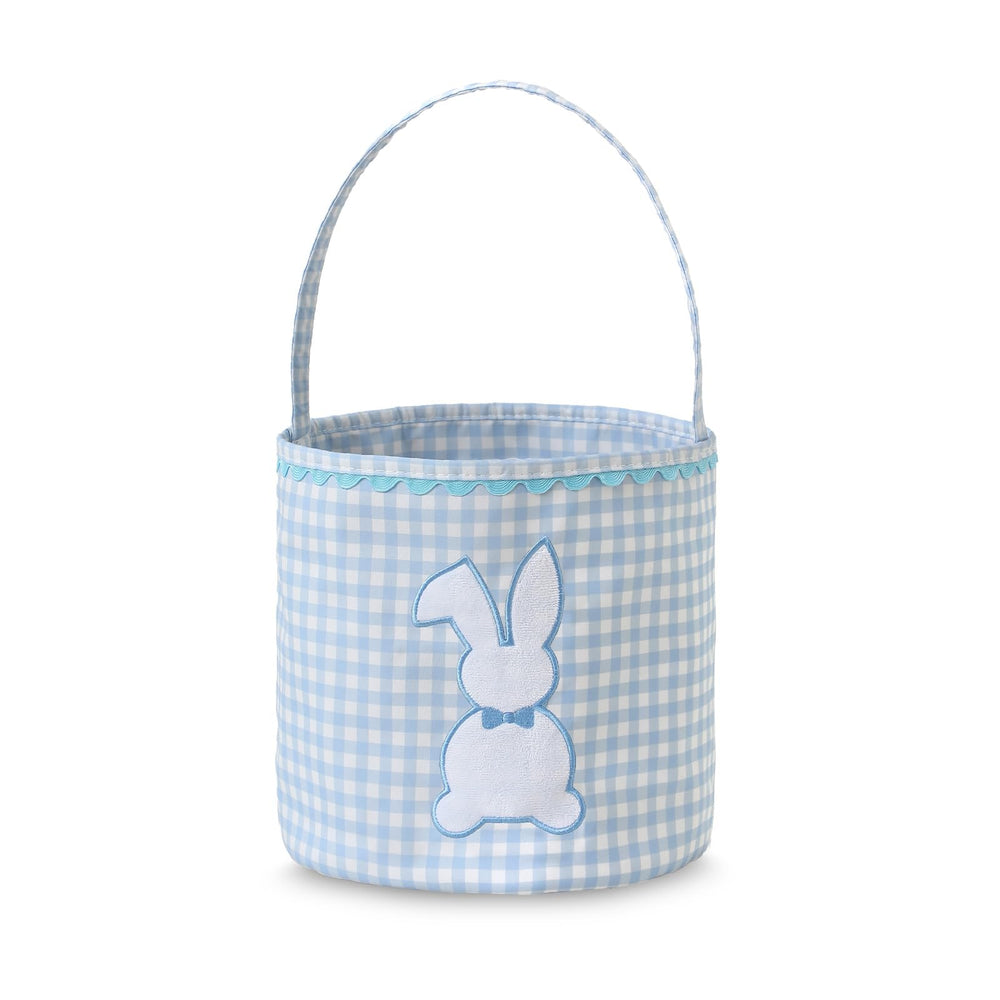 DYSHAYEN bunny easter basket blue close-up shows plush patchwork and durable material
