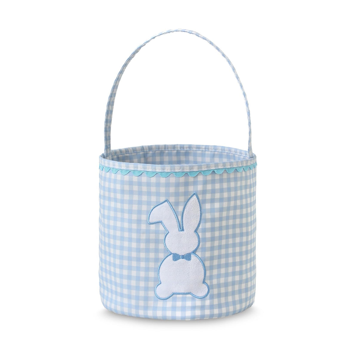 DYSHAYEN bunny easter basket blue close-up shows plush patchwork and durable material