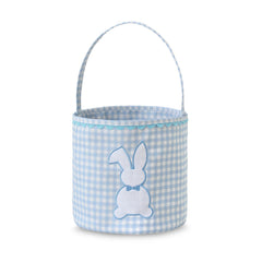 DYSHAYEN bunny easter basket blue close-up shows plush patchwork and durable material