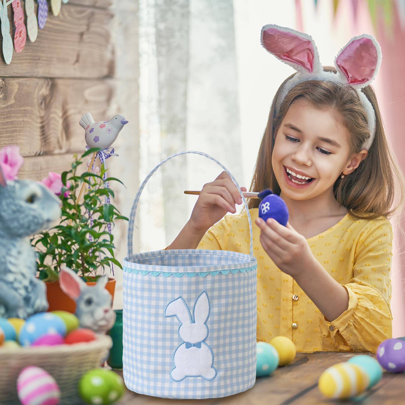 DYSHAYEN bunny easter basket blue eggs storage for egg hunts