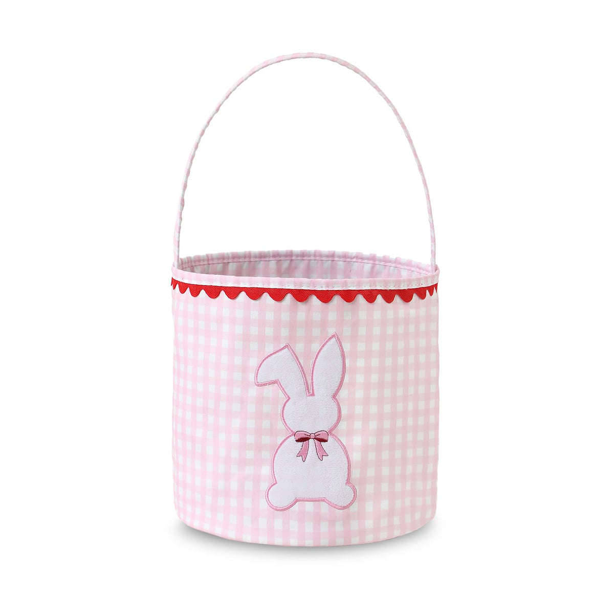 DYSHAYEN bunny Easter basket with pink handle for easy egg hunts and transport