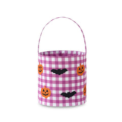 DYSHAYEN Halloween basket close-up displays purple gingham and playful felt accents.