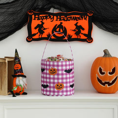 DYSHAYEN Halloween basket front view highlights durable construction and large candy capacity.