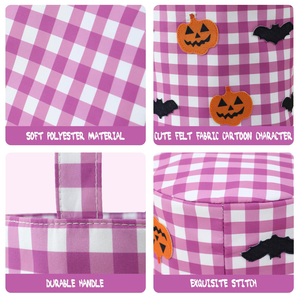 DYSHAYEN Halloween basket side view shows soft fabric and stitched felt figures.