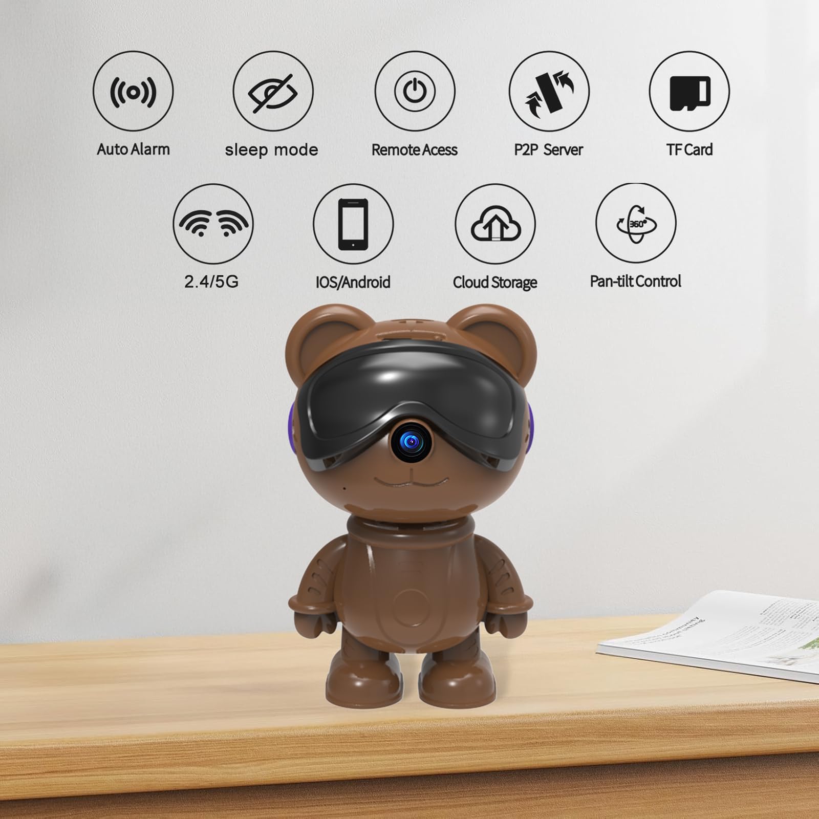 dzcctvipc Cute Bear 2K camera 2-way audio for easy family communication.