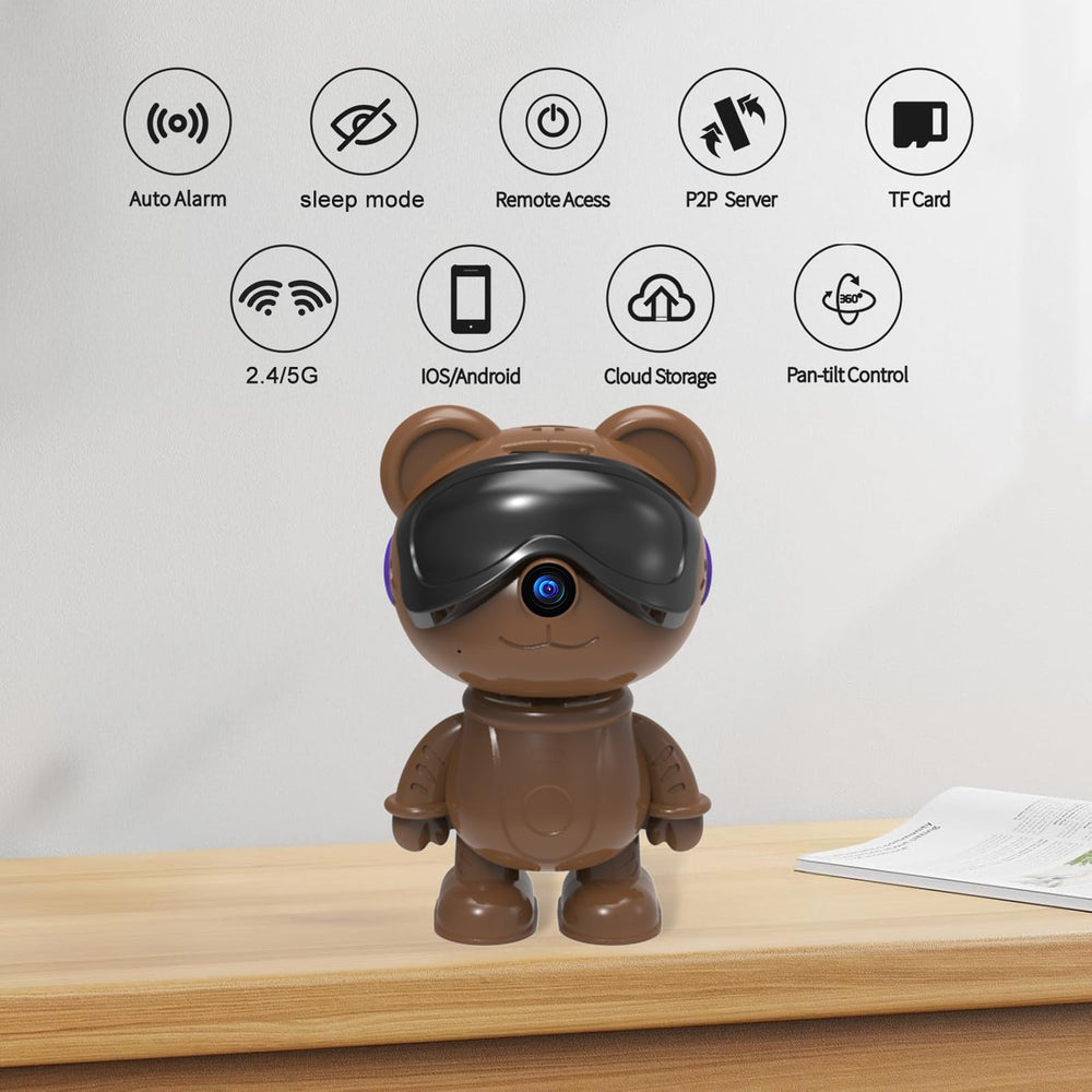 dzcctvipc Cute Bear 2K camera 2-way audio for easy family communication.