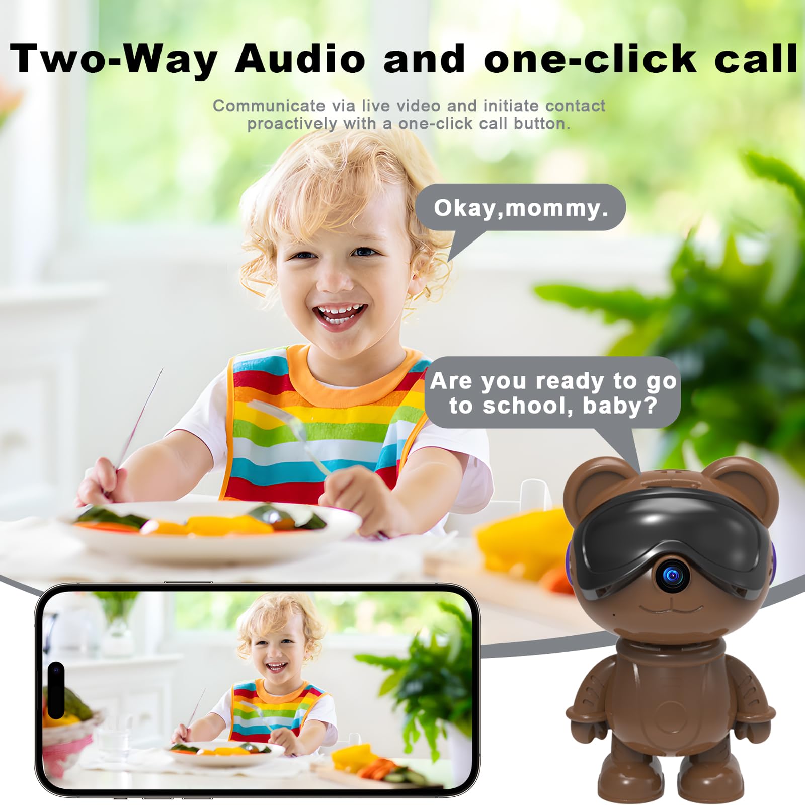 dzcctvipc Cute Bear 2K camera 24/7 recording keeps moments securely saved.