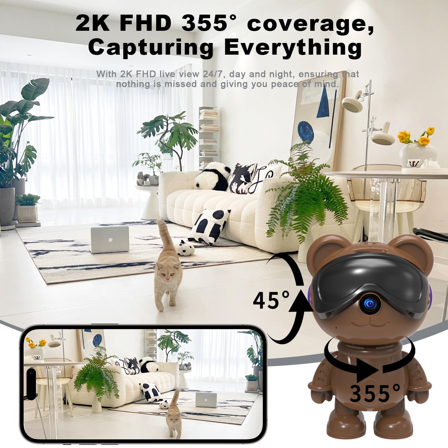 dzcctvipc Cute Bear 2K camera seamless 5G dual-band setup for stable WiFi.