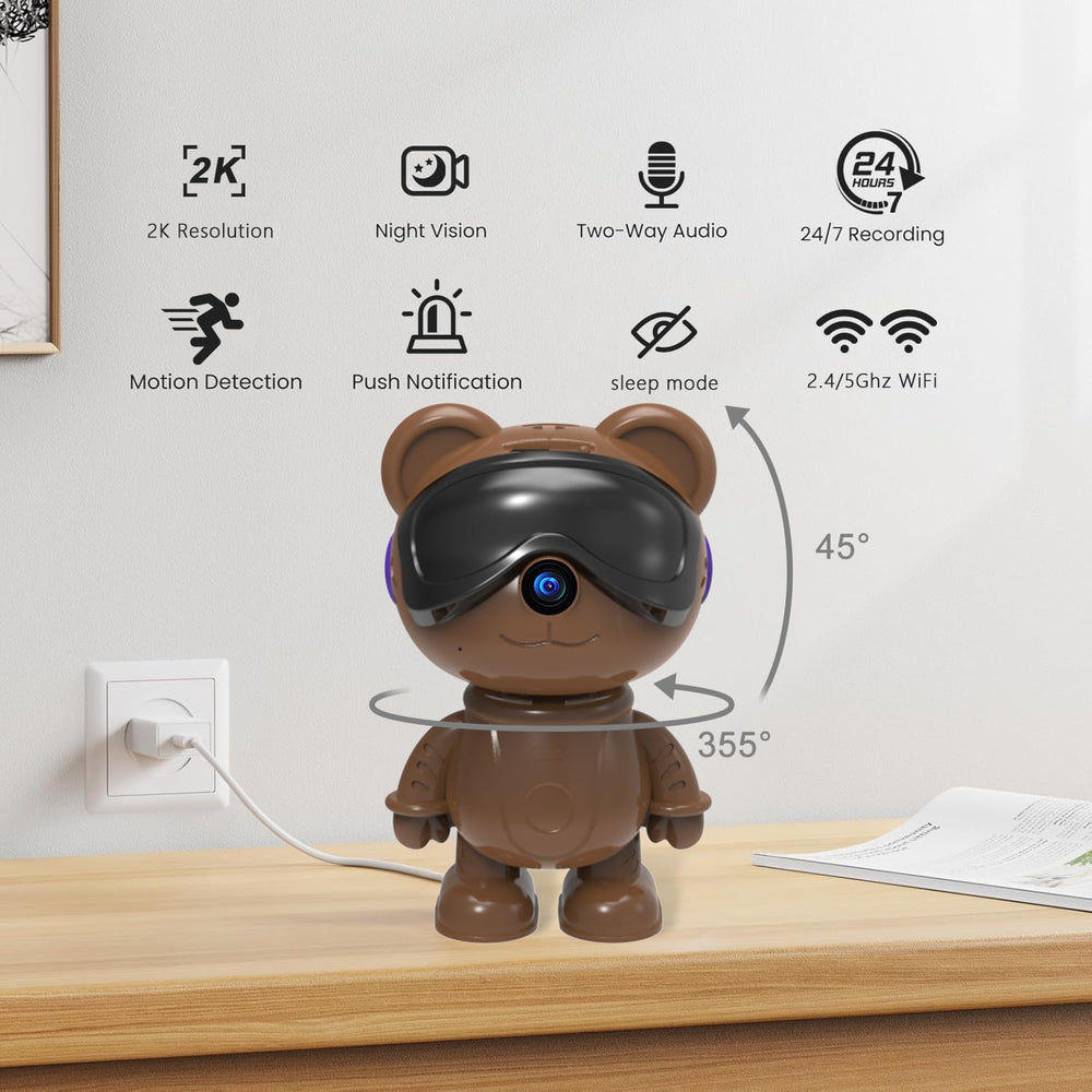dzcctvipc Cute Bear 2K camera pan-tilt full hd night vision for clear footage.
