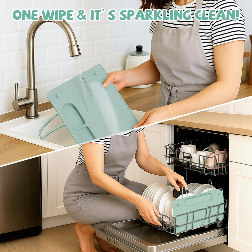 DZDOV dishwasher-safe silicone placemat for quick cleanup after meals.