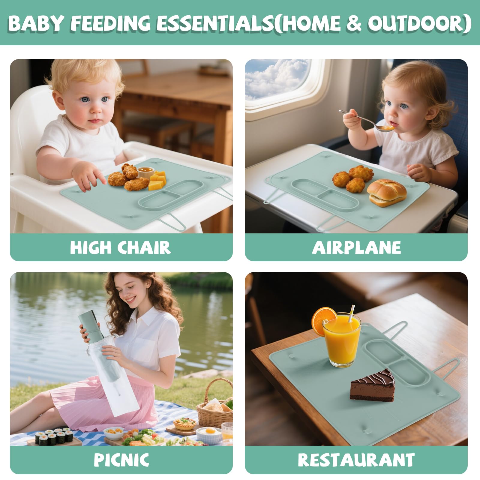 DZDOV mealtime placemat reduces mess during restaurant visits.